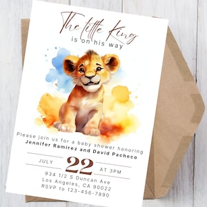 Little Lion Baby Shower Invitation Template Simba Baby Shower Invite, Lion Cub Digital Invitation, Instant Download, Edit Yourself in Canva