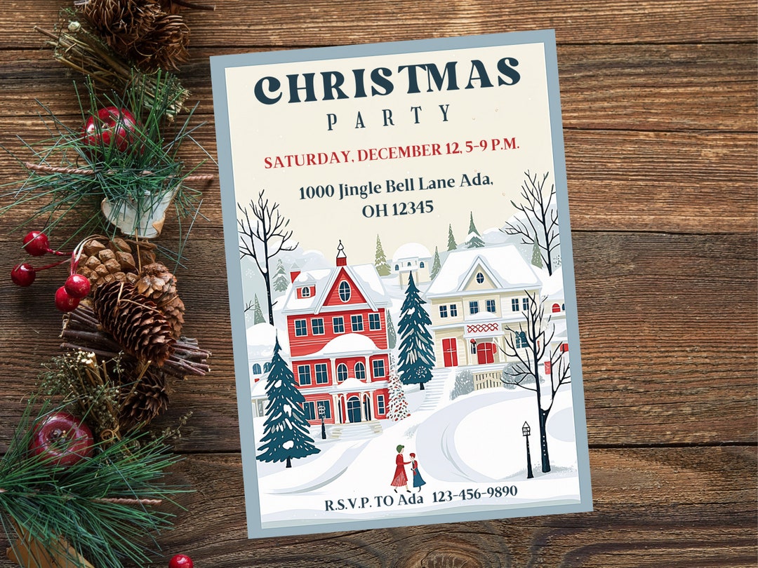 Retro Christmas Invitation Printable Vintage Invite - Etsy