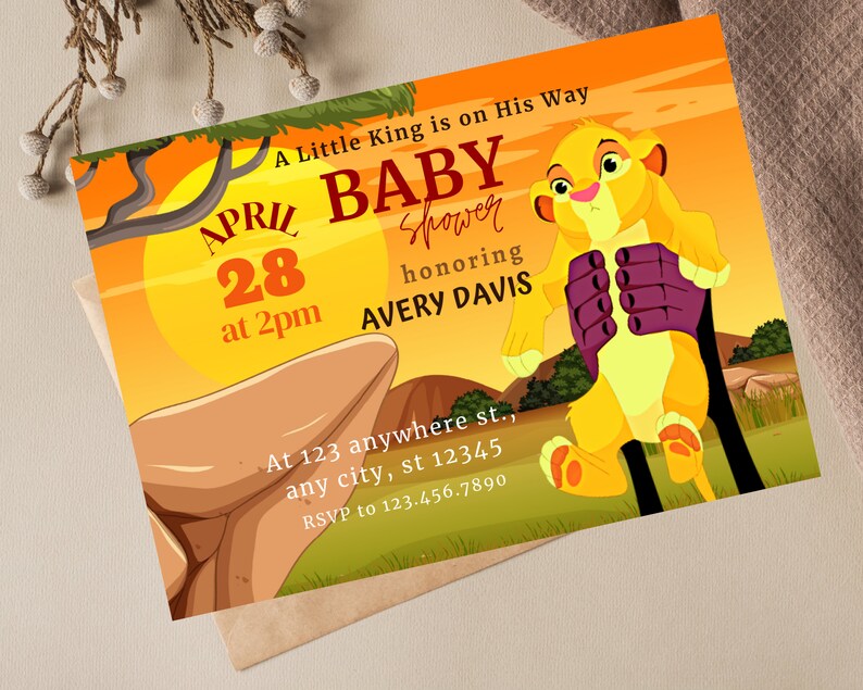 The Lion King Baby Shower Invitation Baby Shower Invite Lion Etsy