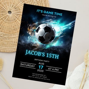 Editable Soccer Birthday Invitation Template Soccer Party Invitation, Football Birthday Invite, Kid Invite Boys Party, Canva Template