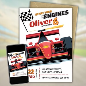 Race Car Birthday Invitation for Boy, Editable Canva Template, 5x7 Printable Racing Party Invite, Formula 1 Sports Car Theme