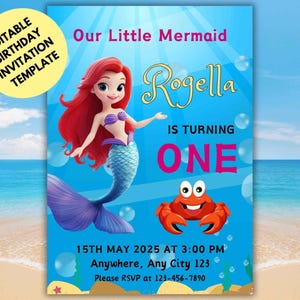 Editable Mermaid Birthday Invitation: Under the Sea Canva Template