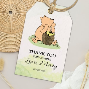 Winnie The Pooh Thank You Tags, EDITABLE Winnie The Pooh Favor Tag, Winnie Pooh Thank You Label, Classic Pooh Baby Shower Thank You