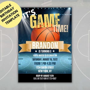 Modern Basketball Birthday Invitation Template: DIY Canva (Digital 5x7)