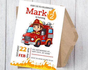 Boys Firetruck Invitation Editable Fireman Birthday Invitation, Firetruck Invite, Editable Invitation, Boy Birthday Invite