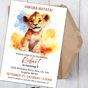 Watercolor Lion Birthday Invitation: Editable Template (Digital Download)