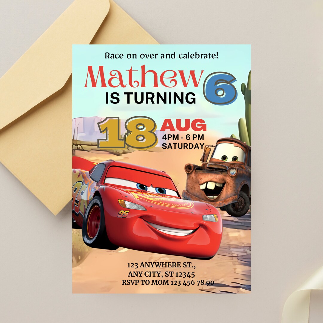 Printable Lighting Mcqueen Invitation Cars Birthday - Etsy