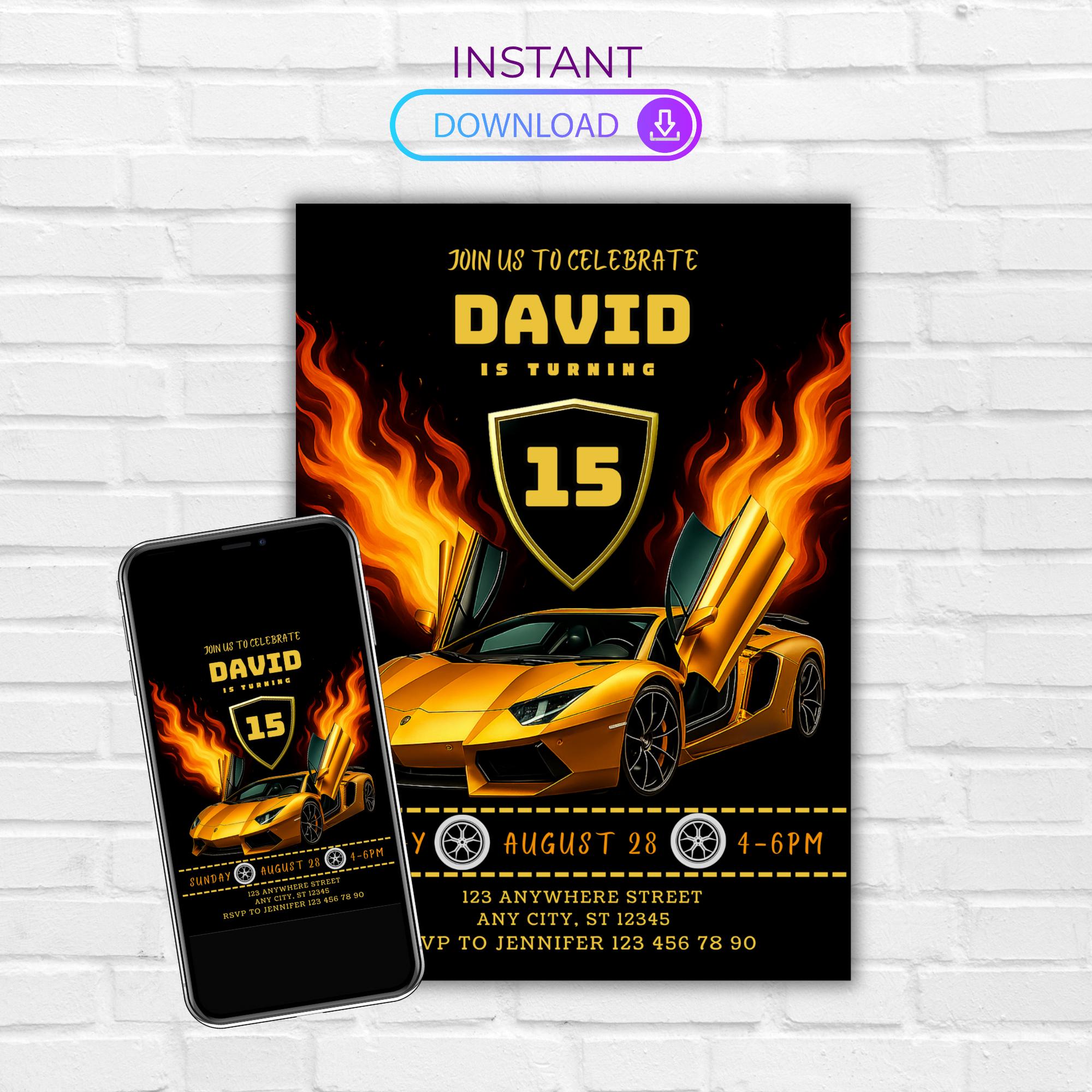 Lamborghini Race Car Birthday Invitation: Canva Template 5x7 (digital ...