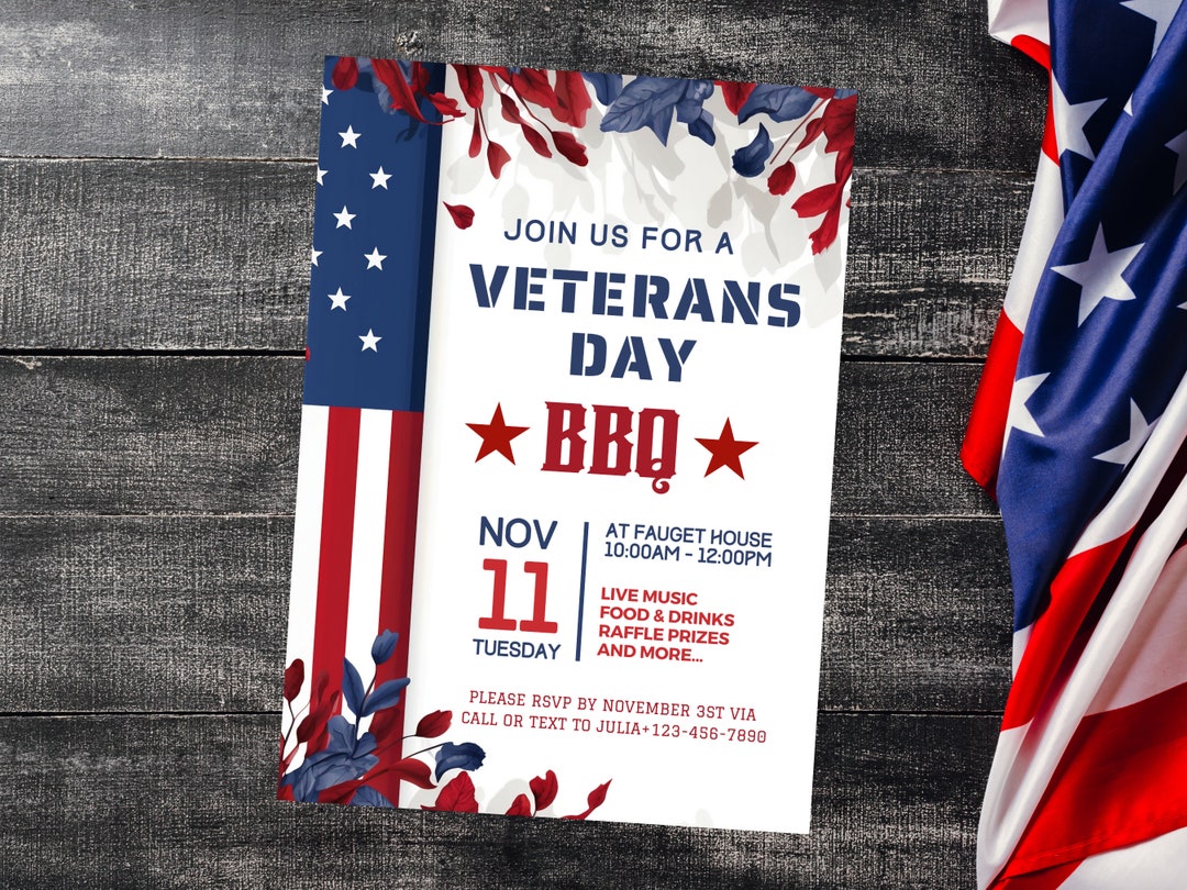 EDITABLE Veterans Day Invitation Vet Cookout Celebration Dinner Party