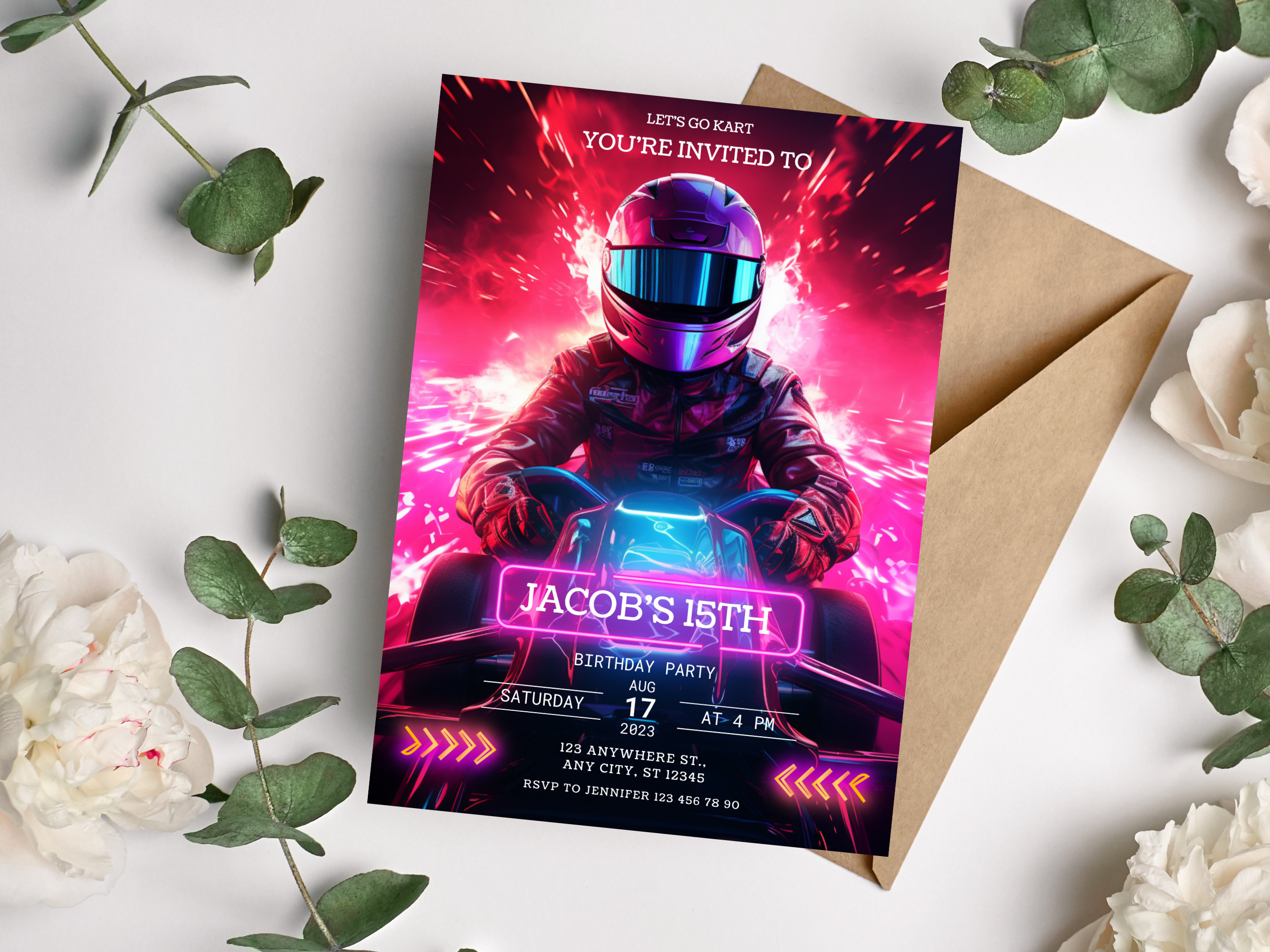 Go Kart Birthday Invitation 5x7 – Editable Kids Racing Party Template