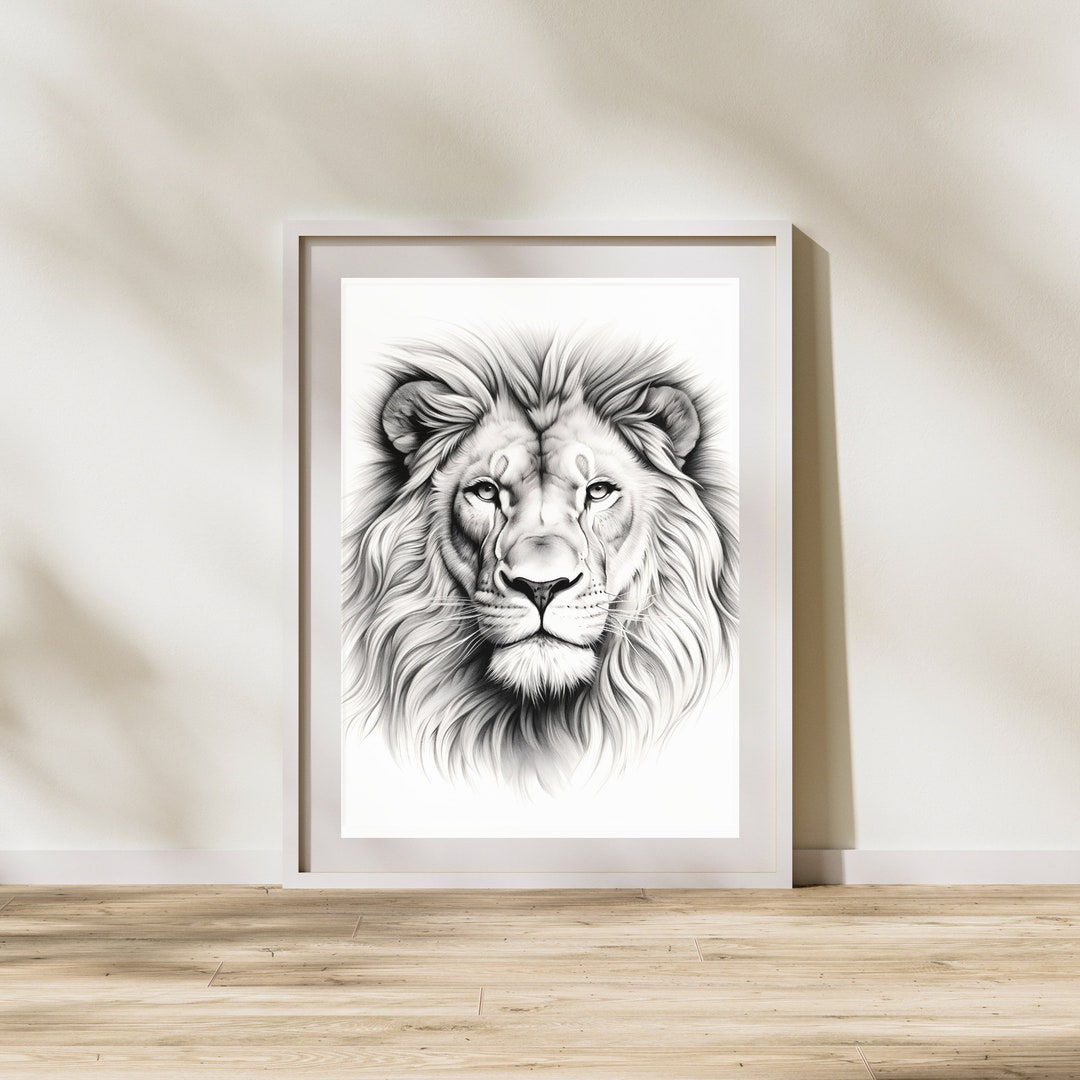 Lion Face Printable Wall Art | Lion Head PRINTABLE ART | Lion Black ...