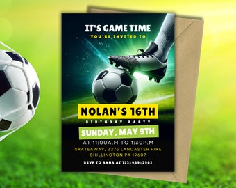 Soccer Birthday Invitation Template, Editable Sports Game Invitation Theme, Personalized Football Party Invite, 5x7inch Instant Download