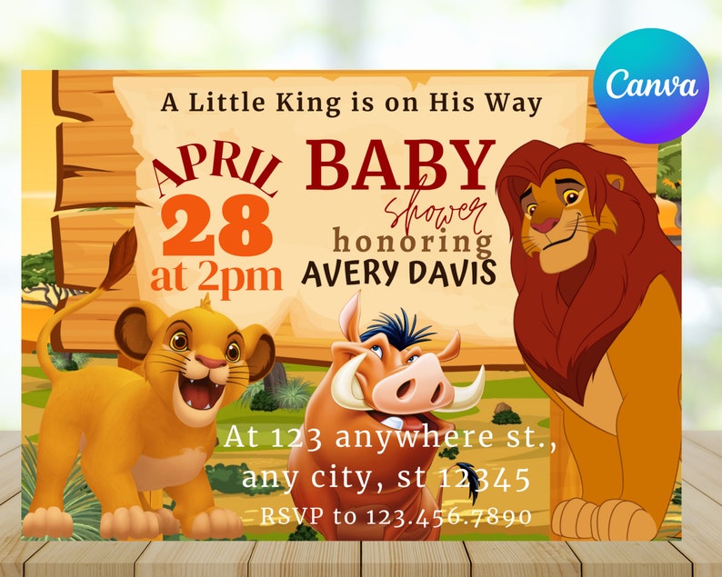Lion King Baby Shower Invitation Safari Baby Shower Simba Etsy