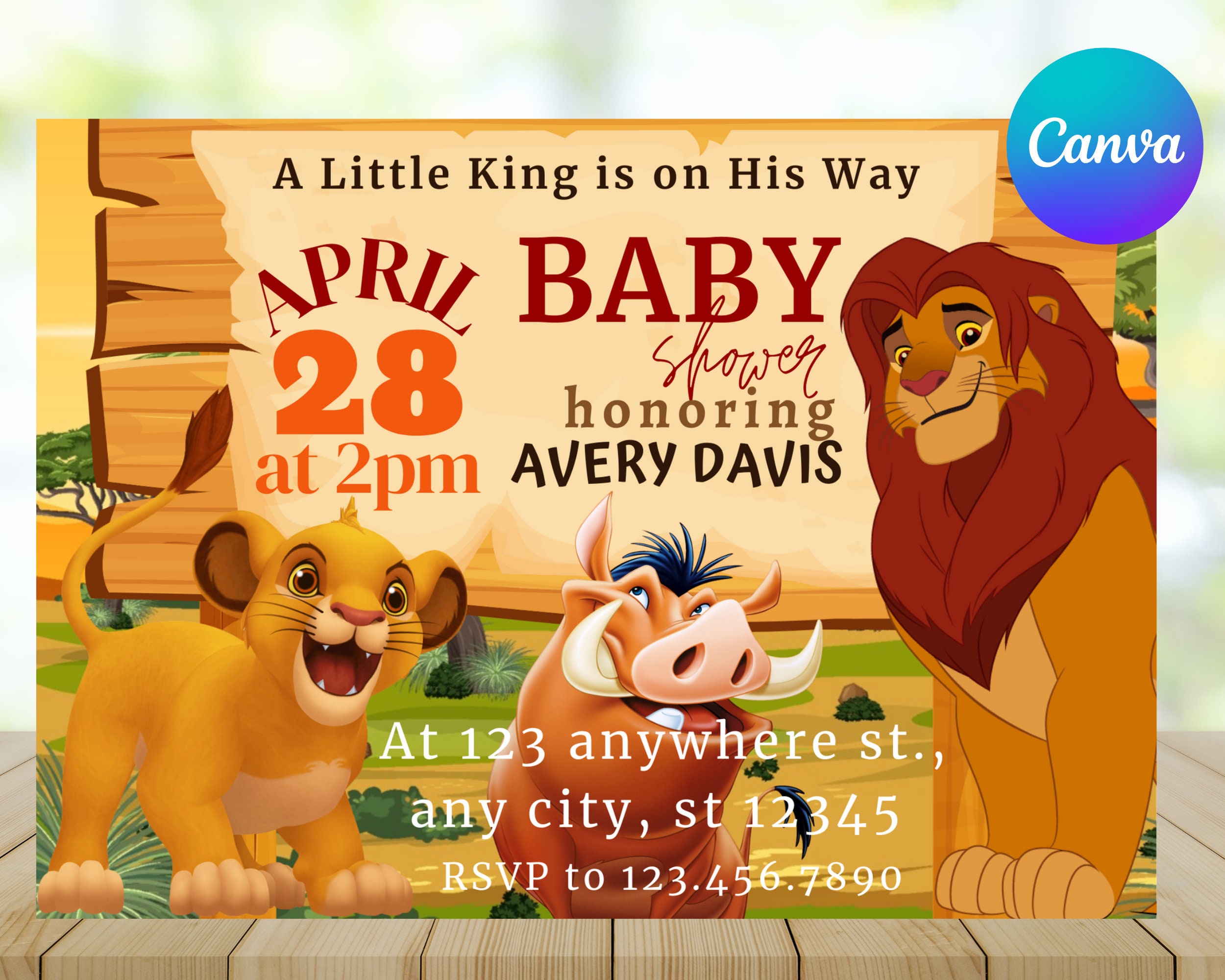 Lion King Baby Shower Invitation Safari Baby Shower Simba Etsy
