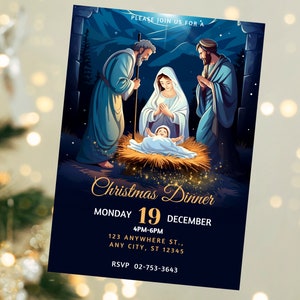 Christmas Nativity Invitation Editable Christian Invitation, Christmas Party Invite, Xmas Card, Digital File Instant Download