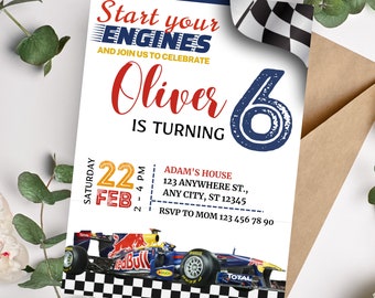 Red Bull Race Car Birthday Invitation, Printable Red Bull Race Car Party Invitation, Boy Racing Car Invite, Instant Download, Edit Yourself