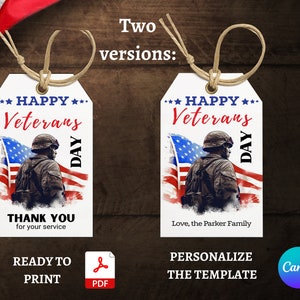 Veterans Day Gift Tags: Printable Thank You Favors (PDF)