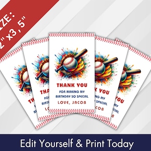 Baseball Party Favor Tag: Printable Thank You Tags (Canva Template)