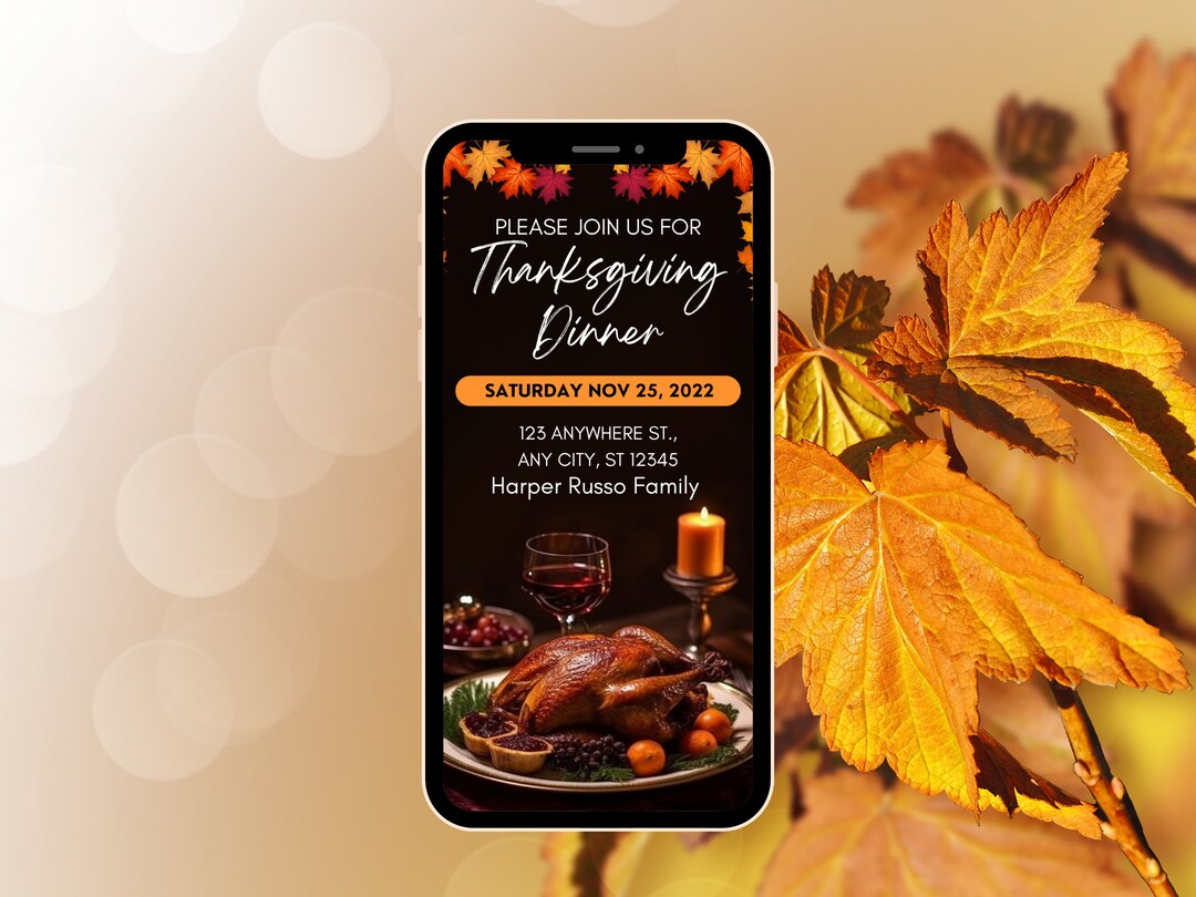 Digital Thanksgiving Invitation Mobile Thankful AF Invite