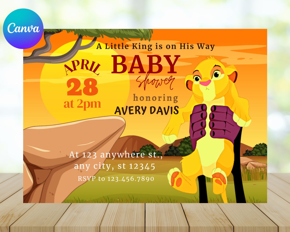 The Lion King Baby Shower Invitation Baby Shower Invite Lion Etsy