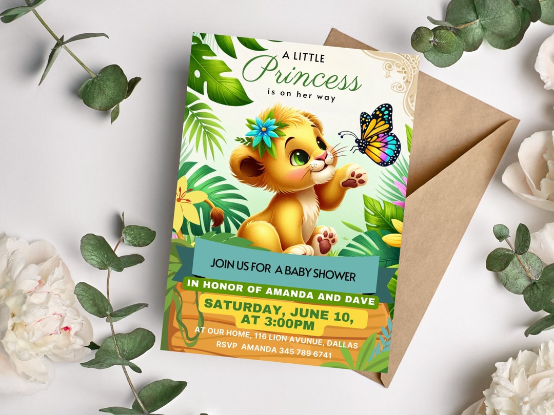 Lion Cub Baby Shower Invitation, Little Princess Baby Shower Invite ...