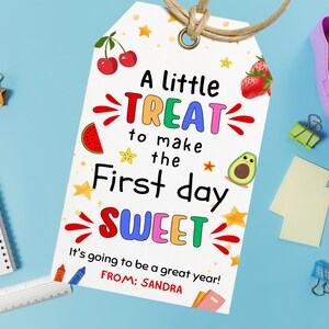 First day of school sweet treat tag Teacher cookie tag, Welcome back to school gift bag tags, 1st day food favor label, Instant download