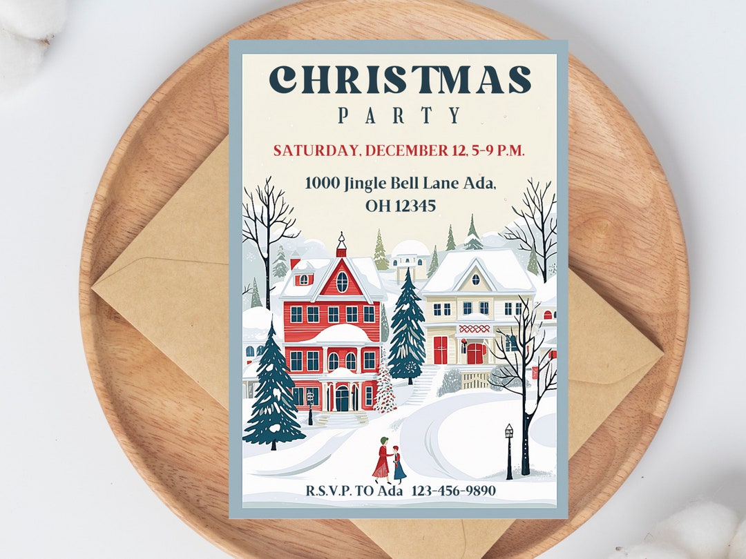 Retro Christmas Invitation Printable, Vintage Invite, Christmas Party ...