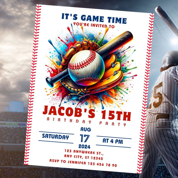 Baseball Invitation Editable Sports Template, Editable Baseball Birthday Invitation, Baseball Invites, Instant Download, Digital File
