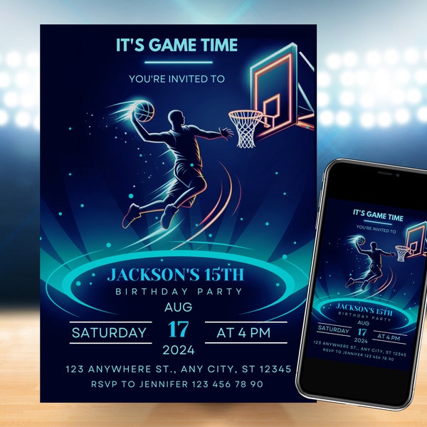 EDITABLE Basketball Invitation, Basketball Birthday Invite, Instant Download Basketball Invitations, Basketball Party, INSTANT DOWNLOAD