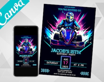 Go Kart Birthday Invitation Edytowalne zaproszenie na imprezę Go Kart dla chłopców / Zaproszenie na wyścigi samochodowe / Natychmiastowe pobranie / Edytowalny szablon