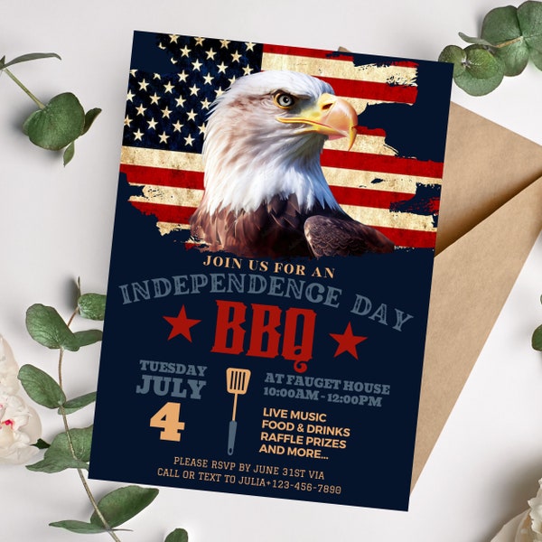 4th of July Party Invitation, 4th of July BBQ Invite, Fourth of July Invitation, Fireworks Invite, Barbeque Invitation, Edit in Canva