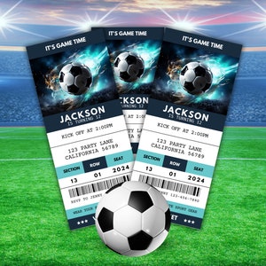 Invito di compleanno per biglietti di calcio, modello di invito per biglietti di calcio, festa di calcio per bambini, stampabile digitale modificabile, modello sportivo modificabile