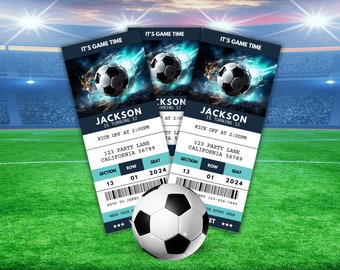 Voetbal Ticket verjaardagsuitnodiging, voetbal Ticket uitnodiging sjabloon, voetbal Party Kids, digitale bewerkbare afdrukbare, bewerkbare sport sjabloon