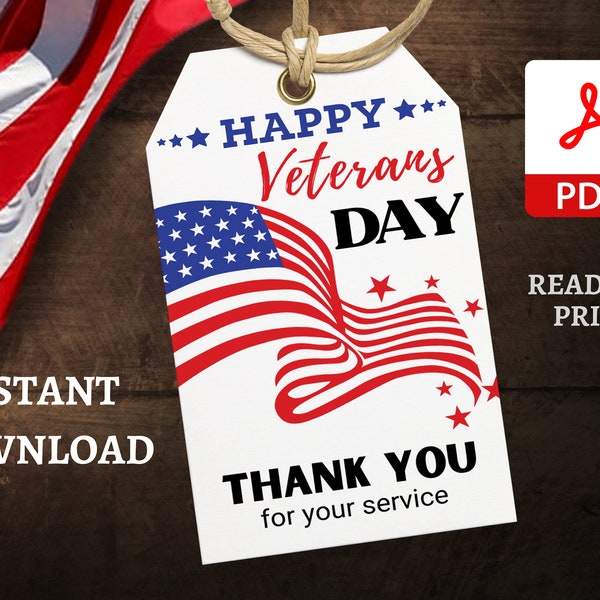 Veterans Day Gift tags Printable, Printable Veterans day tags, Happy Veterans Day gift tags Printable, Instant Download PDF