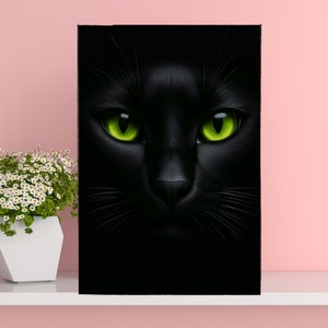 Black Cat with Green Eyes Wall Art - Digital File - Instant Download Multi-Size PDF & PNG
