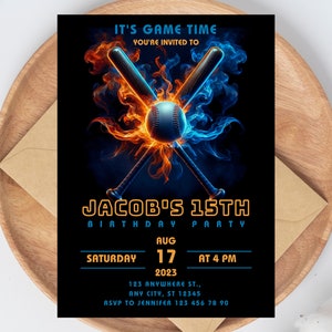 Invito per festa di compleanno di baseball, invito per festa di baseball, invito sportivo modificabile, festa per ragazzi, invito sportivo