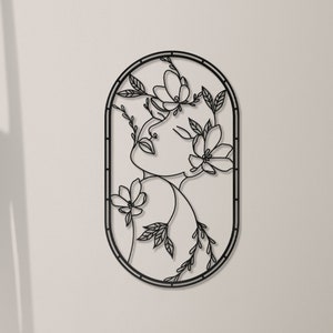 Metal Woman Line Art: Floral Home Decor Figure