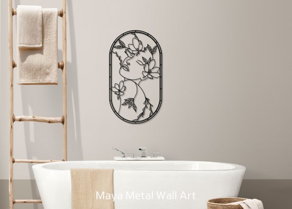 Metal Woman Line Art: Floral Home Decor Figure