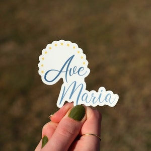 Ave Maria | 3x3 Sticker | Ave Maria, Hail Mary, Catholic Sticker, Catholic Illustrated Sticker, Catholic Laptop Sticker