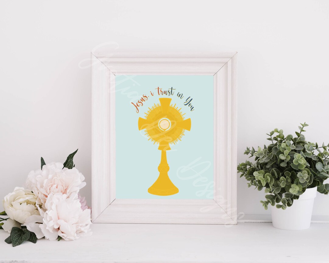 Jesus, I Trust in You Illustrated Art Print Monstrance, Divine Mercy