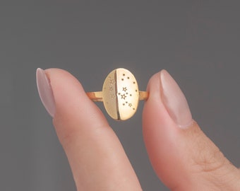 925 Sterling Silver Custom Zodiac Ring: Constellation Star Map Band