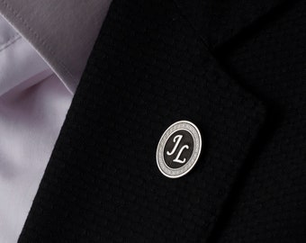 Personalized Sterling Silver Cufflinks or Lapel Pin - Monogram Initial Jewelry