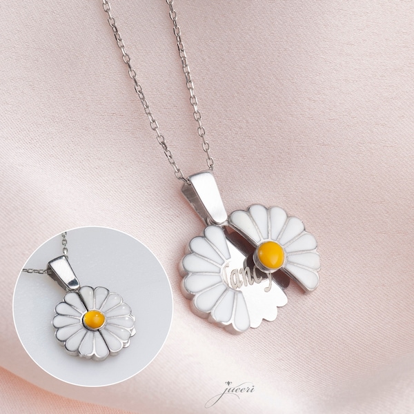 Collier personnalisé message secret marguerite, tour de cou minimaliste avec nom caché personnalisé, pendentif prénom, collier de fleurs pour elle, cadeau d'anniversaire