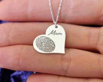 Actual Fingerprint Necklace, Original Real Fingerprint Jewellery,  Dainty Signature Name Necklace, 925 Sterling Silver, Gift For Best Friend