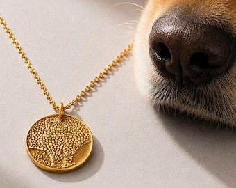 Sterling Silver Engraved Dog Nose Print Necklace - Personalized Pet Memorial