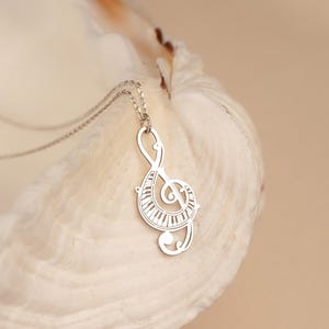 Sterling Silver Treble Clef Necklace: Music Lover Gift, Handmade in UK