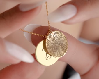 Personalized Fingerprint Necklace: 925 Sterling Silver, Initials Circle Pendant