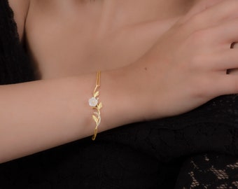 Bracelet minimaliste feuille de fleur de magnolia, bracelet fleurs de cerisier, bracelet fleur bohème en argent 925, bracelet sakura délicat, cadeau meilleur ami