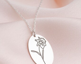 Sterling Silver Birth Flower Necklace: Personalized Floral Charm Pendant