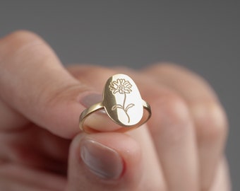 925 Sterling Silver Birth Flower Ring - Personalized Floral Jewelry
